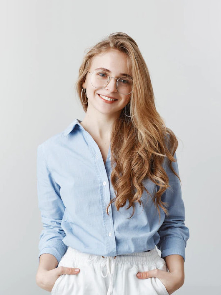  Girl wearing a blue color shirt image